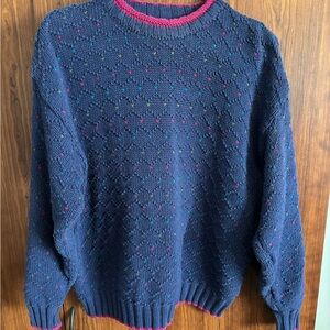 Vintage Navy Sweater with Heart Accents 100% Cotton